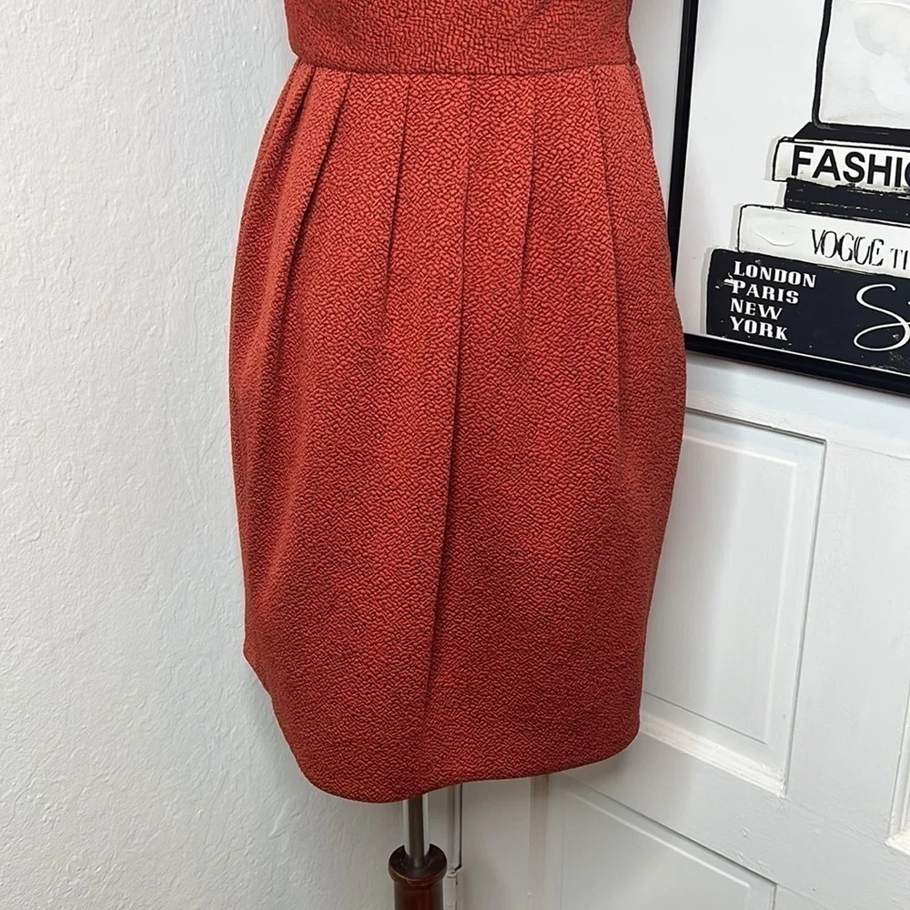 Halston Heritage One Shoulder Jacquard Mini Dress in Brick Size 2